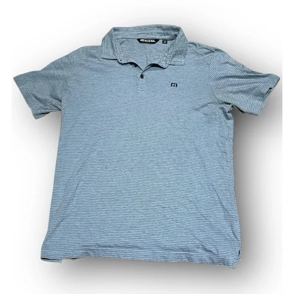 Travis Mathew Polo Shirt Mens XL Blue Striped Golf‎ Performance Athletic