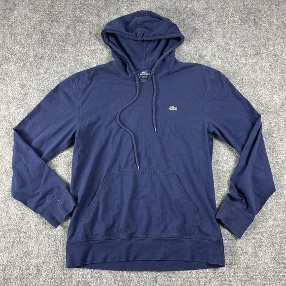 Lacoste Hoodie Mens‎ Medium Navy Blue 100% Cotton Pullover Sweatshirt Logo