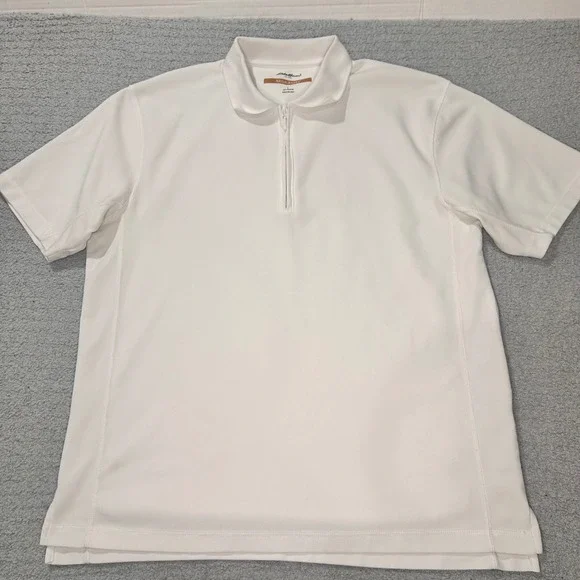 Eddie Bauer Polo Quarter Zip Large White‎ Techwear Gorpcore Cyber Retro