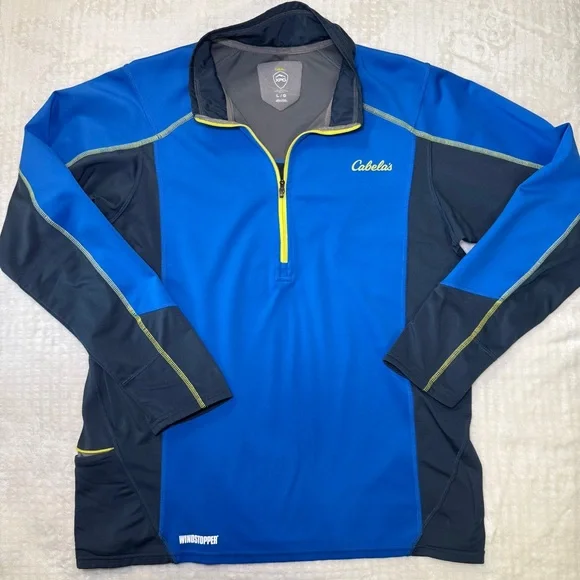Cabelas‎ XPG Windstopper Mens Large Blue Quarter Zip Performance Pullover Top