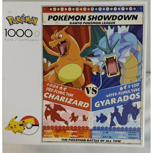 Pokemon Showdown Charizard vs Gyarados 1000pc Puzzle Buffalo Games Open Box
