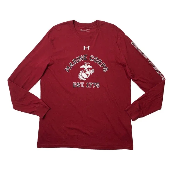 USMC Marine Corps Shirt Mens XL Wine HeatGear Loose Fit Long Sleeve Under Armour