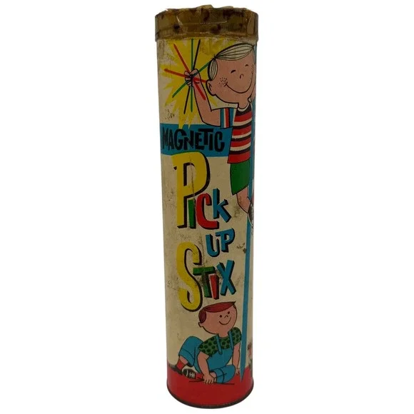 Vintage Magnetic Pick Up Sticks Game Tin w Sticks‎ Retro Toy 1970s