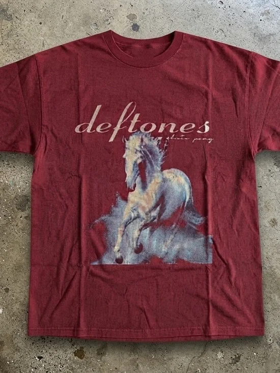 Gildan Maroon Deftones Short Sleeve Tee with Horse Graphic
