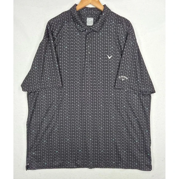 Callaway Opti-Dri Mens XXL Black Dog Print Golf Polo Shirt Performance Short Slv