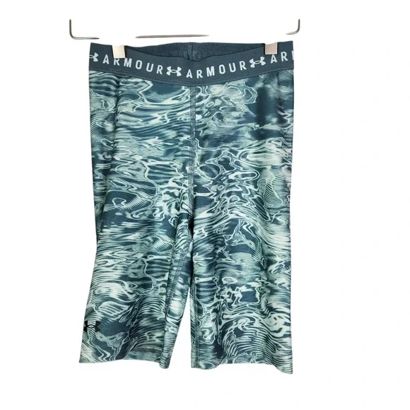 UNDER ARMOUR HeatGear Compression Shorts Womens XS Blue Water Print 9