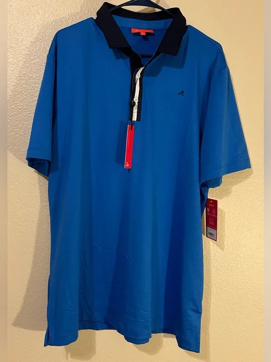 Redvanly Monroe Polo Mens XL Marine Blue 4-Way Stretch NWT Golf Athletic Luxury
