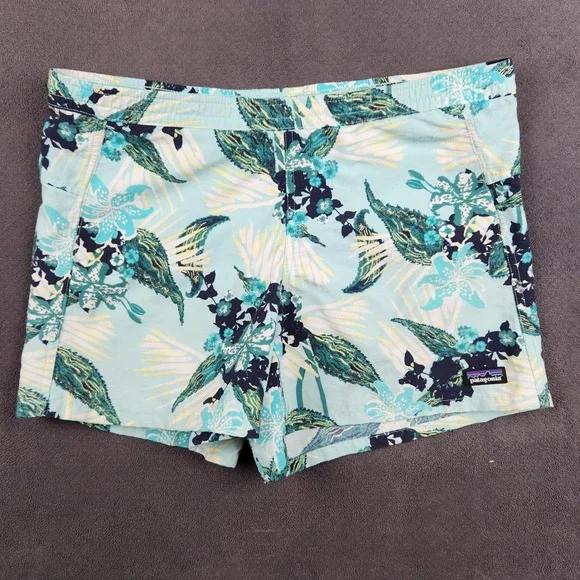 Patagonia Baggies Shorts‎ Womens XS Blue Floral Nylon Mesh Pockets Hiking 5in
