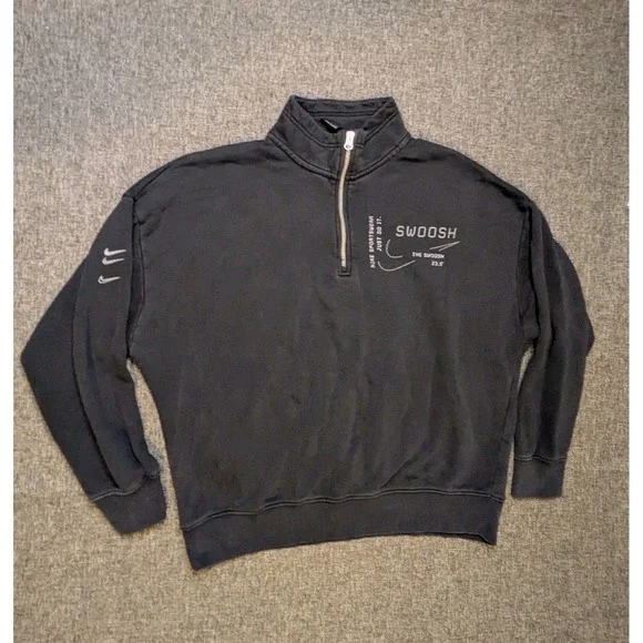 Nike Graphic Logo Crew Neck Pullover Sweatshirt Men's Large Black Swoosh Jacket