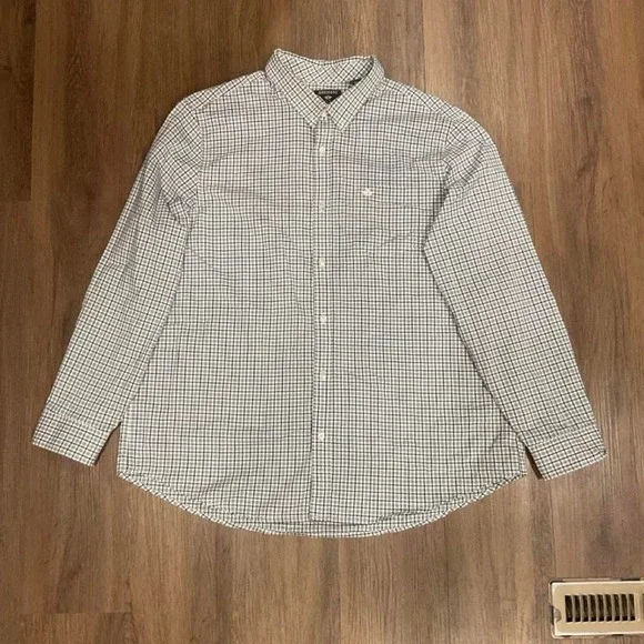 Dockers white and blue checkered button-up shirt