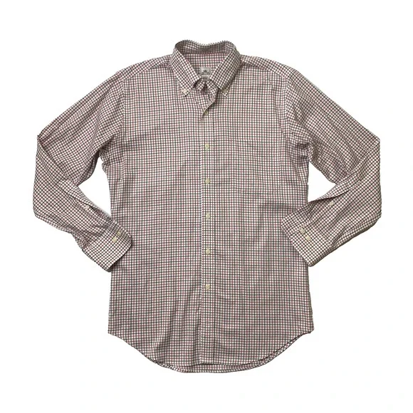Peter Millar Dress Shirt Men Small Nanoluxe EasyCare Plaid Button Down Curve Hem