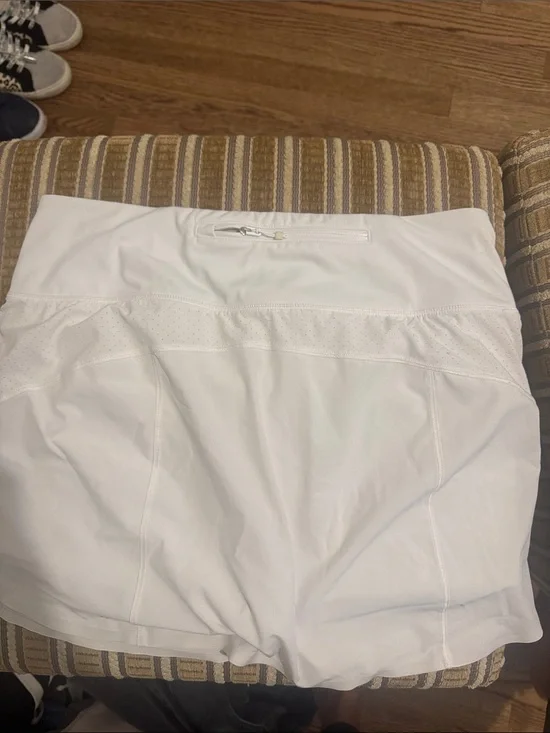 Athleta White Athletic Shorts with Rear Zip Pocket