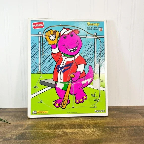 Play Ball With Barney‎ Wooden Puzzle: Vintage Nursery Decor