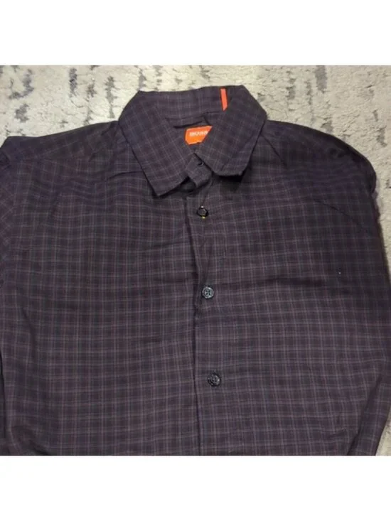 Hugo BOSS ORANGE  long sleeve Collar Check Print Sport Shirt In Brown