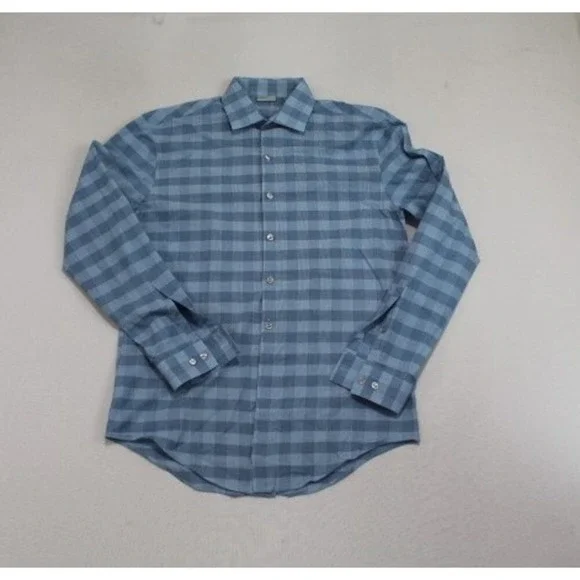 Kenneth Cole Reaction Blue Plaid Long Sleeve Button Up Casual Size 15