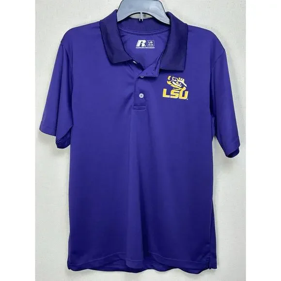 Russell NCAA LSU Tigers Shirt Mens Large‎ Dri-Fit Lightweight Purple Polo Shirt