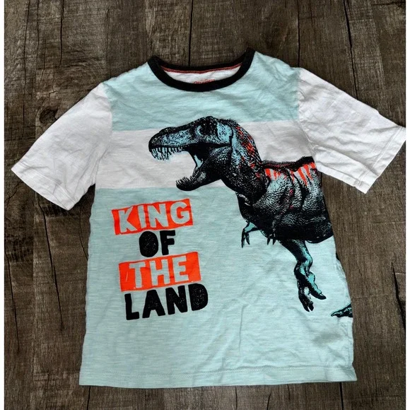 OshKosh Boys Blue T-Rex Dinosaur King of the Land Graphic Tee Shirt Size 8‎