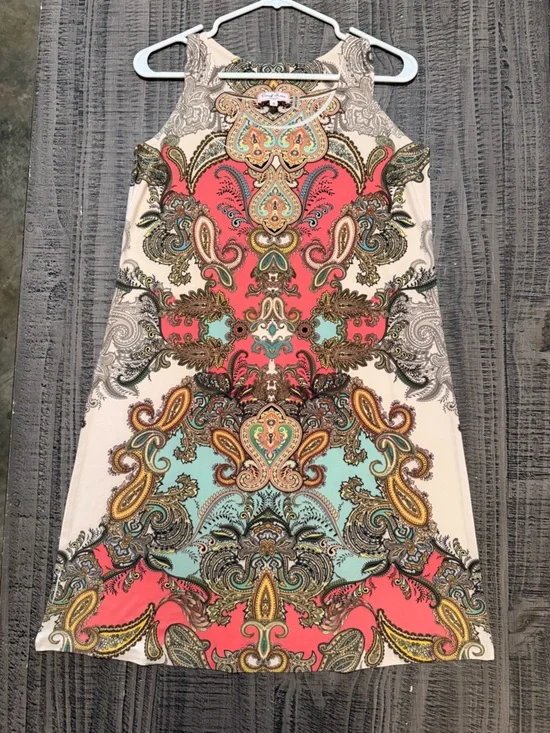 Carol Rose Coral & Aqua Paisley Print Dress