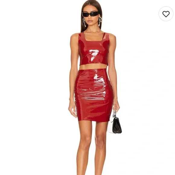 NWT COMMANDO Faux Patent Leather Mini Skirt in Lava Red- Size Large