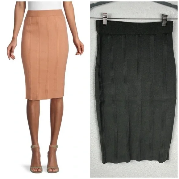 NWT L’Agence Jessica Rib Knit Midi Skirt Pencil Green Gray Juniper Sz XS