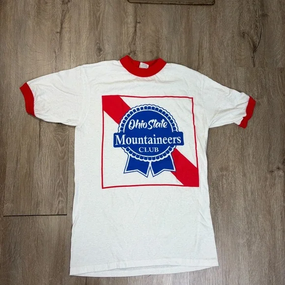 Ohio State OSU Mountaineers Club Ringer PBR Pabst White Small Short Sleeve