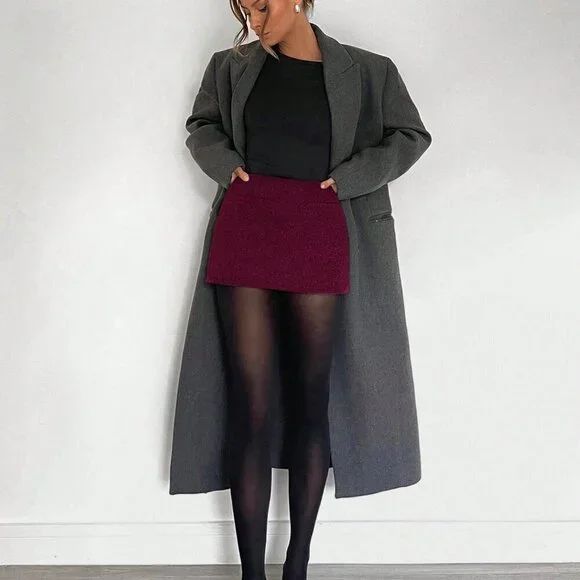 Burgundy Casual Women's texture Mini Skirt