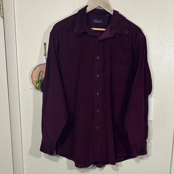 Roundtree & Yorke Men's Corduroy Burgundy Button Down Shirt Size XL