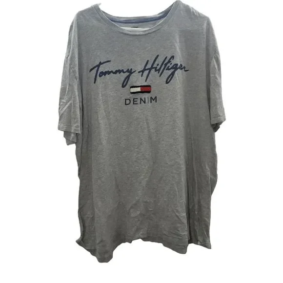 TOMMY HILFIGER‎ 90s Vintage Denim Grey Logo Tshirt Size XXL