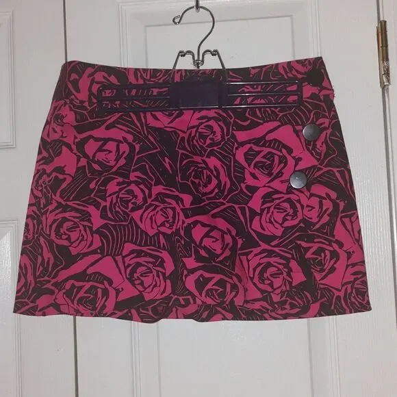 Express Designs Studio black pink floral skirt with shorts Sz 4
