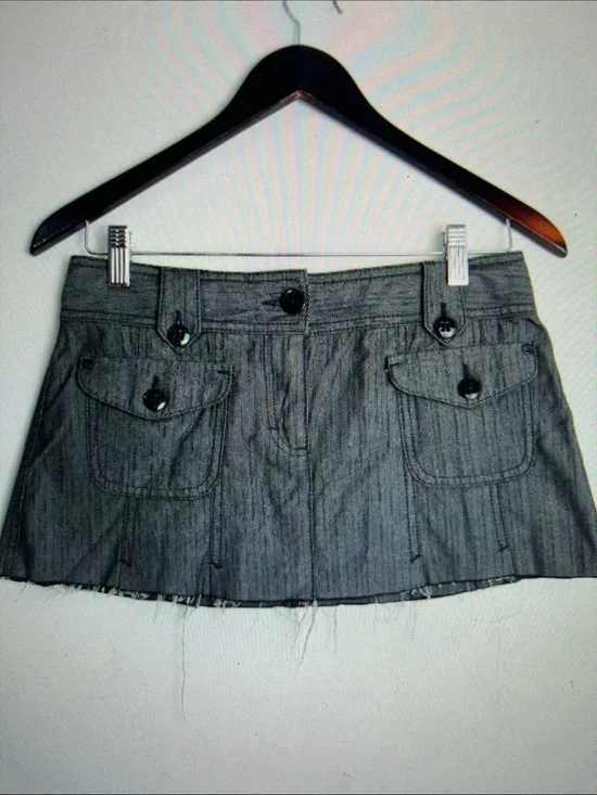 Gray Denim Mini Skirt with Buttoned Pockets
