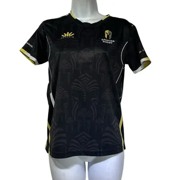 Paladin Spartan Rugby black yellow logo Shirt Sleeve Jersey Size K 12