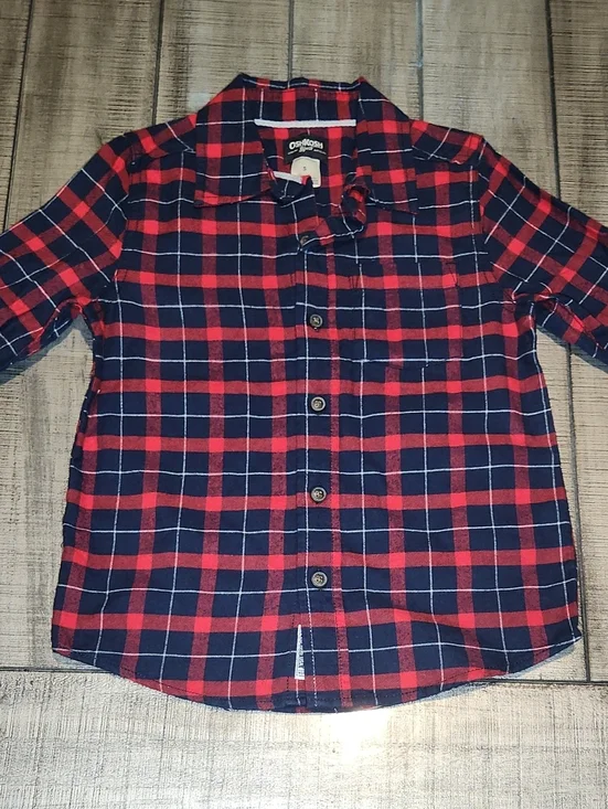 NWT OshKosh B'gosh Red & Navy Plaid Button-Down Shirt