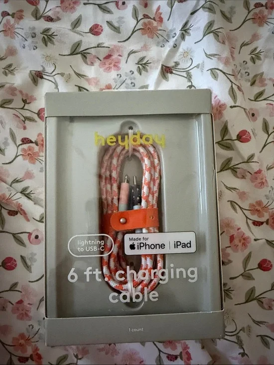 heyday Pink & White Braided 6 ft Lightning to USB-C Cable