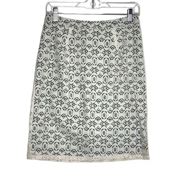 Edme & Esyllte Anthropologie Lace Pencil Skirt Cream 6