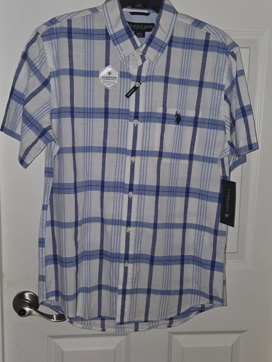 Ralph Lauren White and Blue Plaid Short-Sleeve Button-Down Shirt