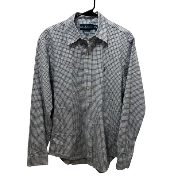 Ralph Lauren Men’s Blue Plaid Custom Fit Button Down Front Size Medium