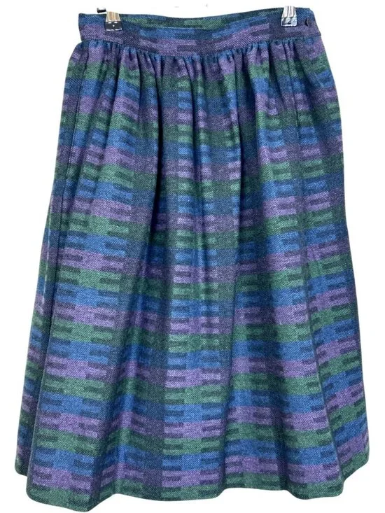 Vtg Across The Street Ltd Plaid Wool Midi Skirt Sz 7/8 Pleated Pockets Academia