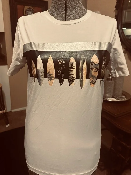 Prada White Graphic Surfboard Crew Neck T-Shirt