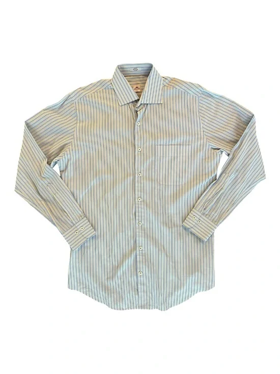 Peter Millar Blue, Yellow & White Striped Button-Up Shirt 100% Cotton MensMedium