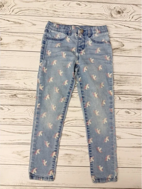 OshKosh Girls Size 7 Light Wash Unicorn Print Jeans Adjustable Waist