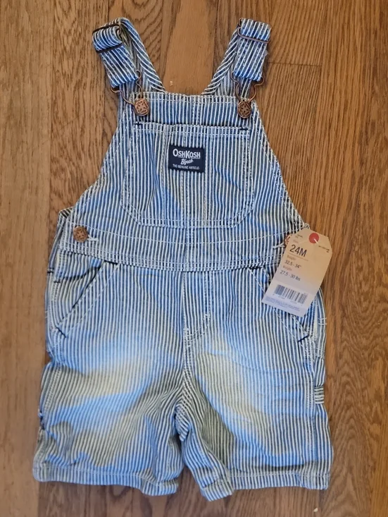 NWT- OshKosh B'gosh Blue and White Stripe Short Overalls
