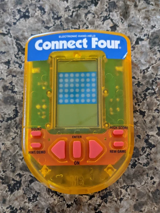 Vtg Connect Four Electronic Handheld Game WORKS MB 1995 Translucent Orange WORKS