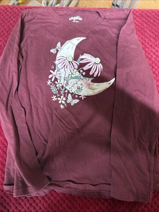 OshKosh B'gosh Maroon Long Sleeve Moon & Floral Tee