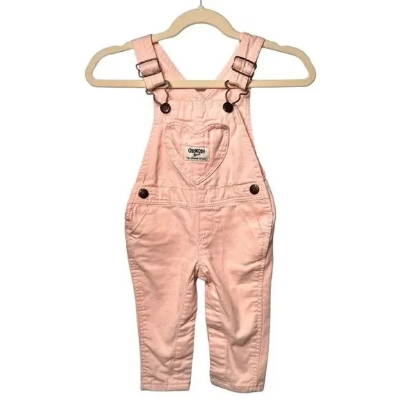 OshKosh B’Gosh Baby Girl Pink Heart 100% Cotton Overalls. 6 Months.