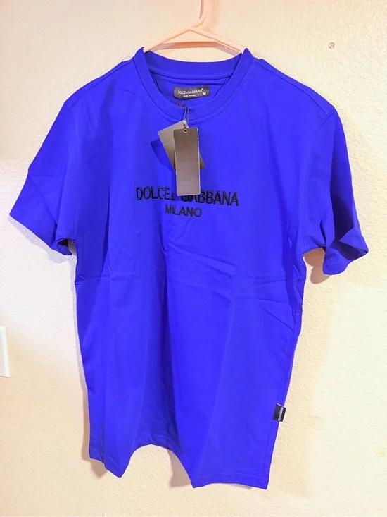 Dolce & Gabbana Royal Blue Embroidered Logo Crewneck Tee