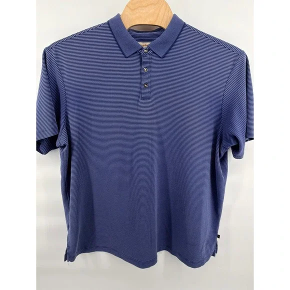 Tommy Bahama Polo Shirt Mens XXL 2XL Blue Striped Short Sleeve Modal Blend‎ Knit