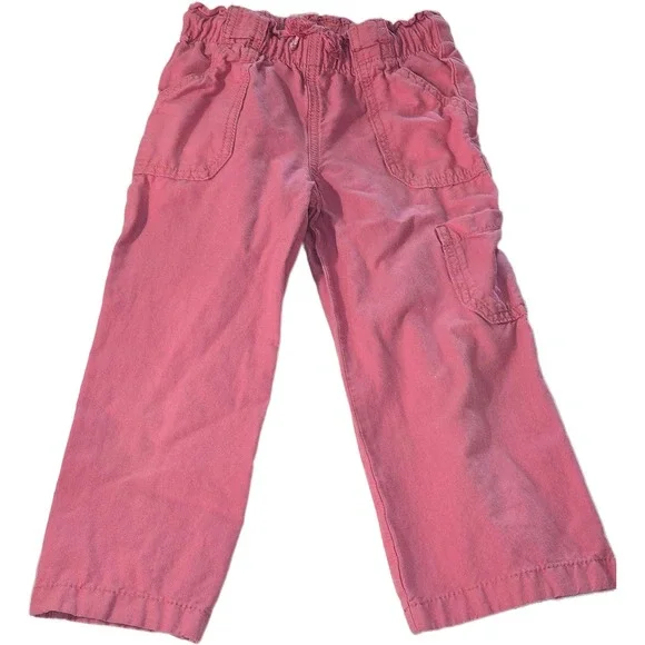 OshKosh B'gosh Girls Pink Cargo Pants Elastic Waist Cotton Blend Size 4 4A