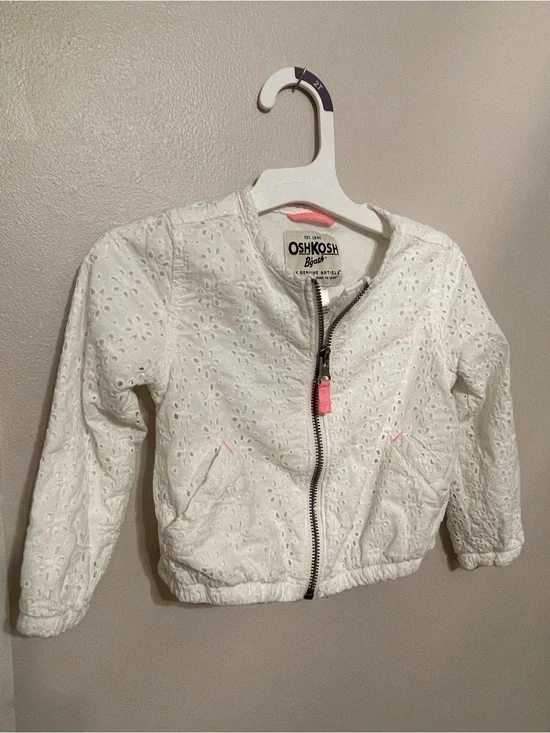 OshKosh B'gosh White Eyelet Zip Jacket with Pink Accents