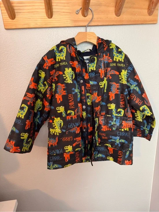 OshKosh B'gosh Black Hooded Raincoat with Bright Dino Print