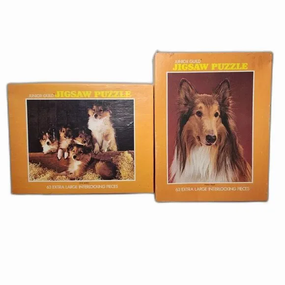 Vintage Junior Guild Jigsaw‎ Dog Puzzles Set Of 2